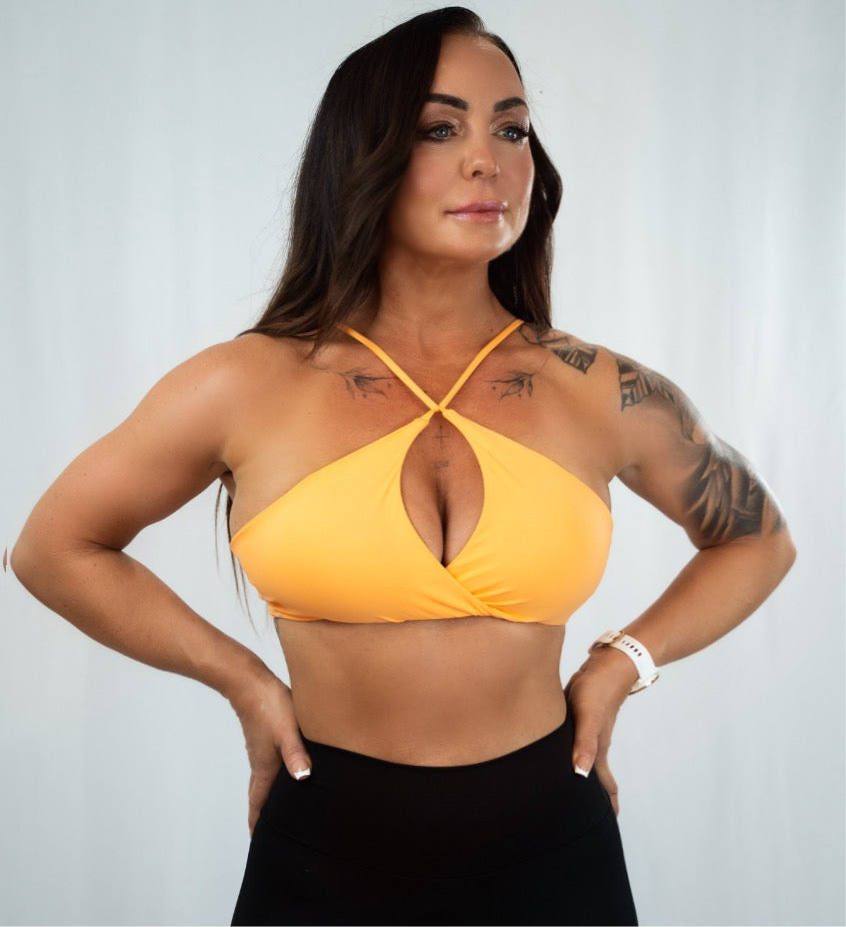 Orange Cross Neck Twist Crop
