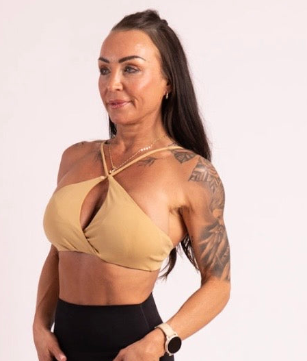 Beige Cross Neck Twist Crop