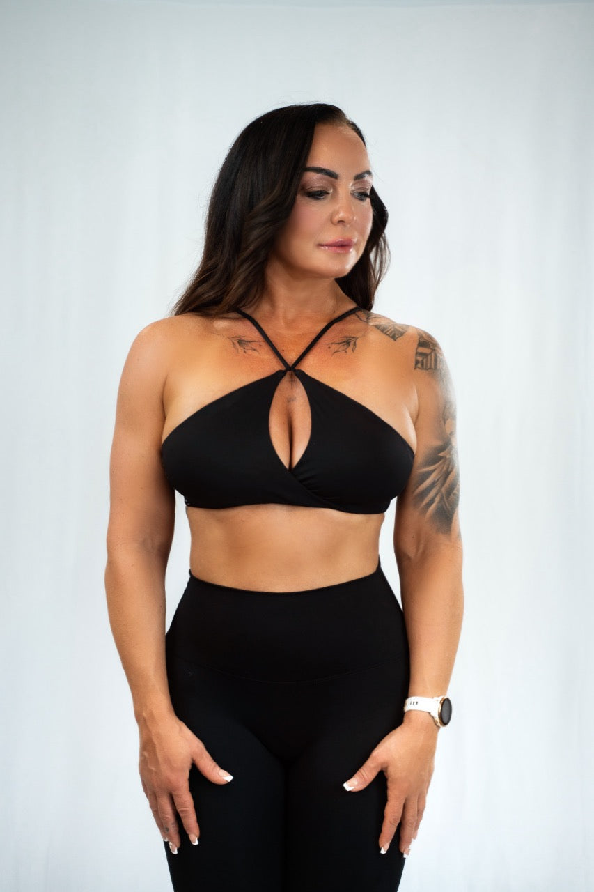 Black Cross Neck Twist Crop