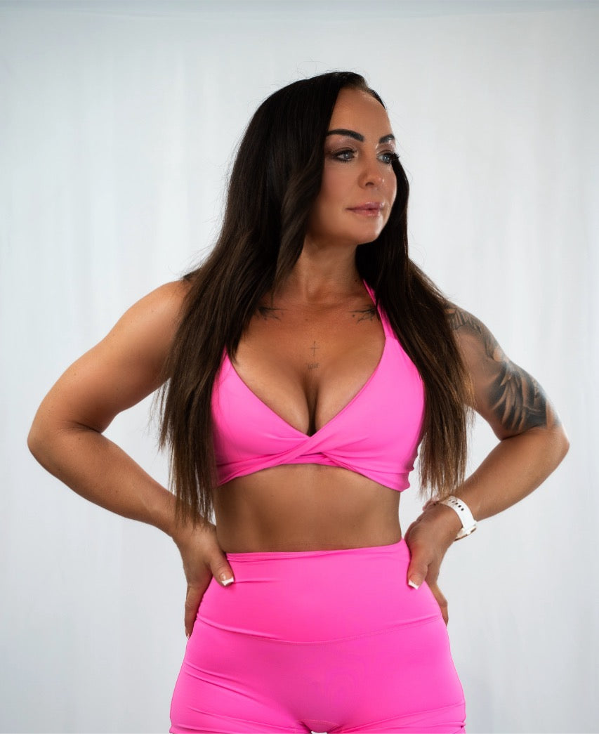 Hot Pink Halter Twist Crop