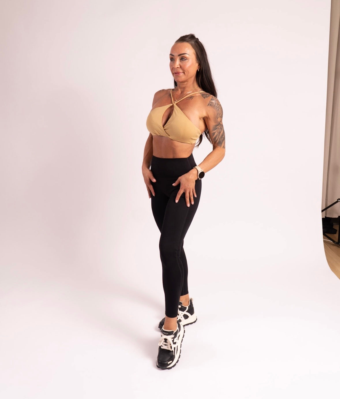 Beige Cross Neck Twist Crop